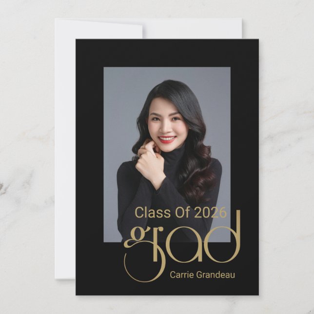 Invitation Modern Elegant Gold Script Photo Graduation Party (Devant)