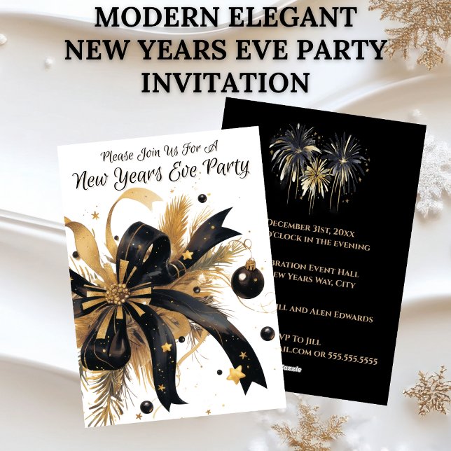 Invitation Modern Elegant New Years Eve Party Gold and Black (Modern Elegant New Years Eve Party Invitation - Gold and Black)