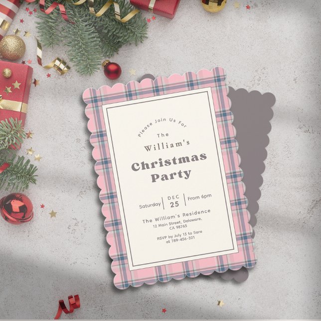 Invitation Modern Elegant Pink Plaid Christmas Party (Modern Elegant Pink Plaid Christmas Party Invitation)