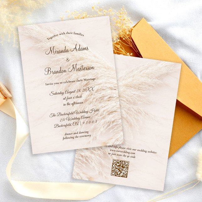 Invitation Modern Elegant QR Code Pampas Grass Boho Wedding (Créateur téléchargé)
