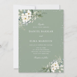 Invitation Modern Elegant Sage Green Boho Floral Wedding 