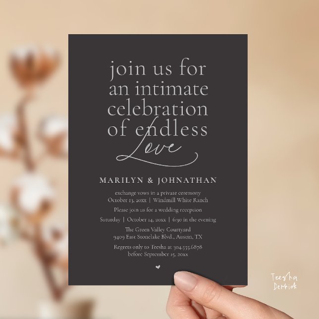 Invitation Modern Elegant Wedding, Endless Love, Reception (Modern Elegant Wedding, Endless Love, Reception Dinner Invitation Card in Charcoal Grey Silver)