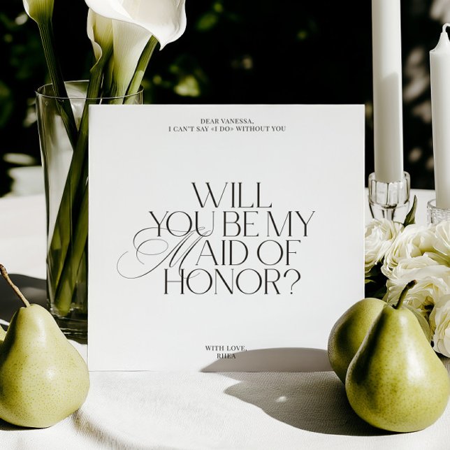 Invitation Modern Elegant White Maid of Honor Proposal Card (Modern Elegant White Maid of Honor Proposal Card)