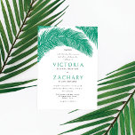 Invitation Modern Emerald Green Summer Palm Leaves Wedding<br><div class="desc">This vibrant and modern wedding invitation is perfect for the summer season. It features hand-drawn palm tree leaves with elegant typography. The color scheme includes emerald green and white. It's simple, minimal, classy, and stylish; the perfect design to impress your guests. This style can be used for a formal or...</div>