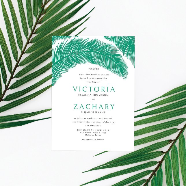 Invitation Modern Emerald Green Summer Palm Leaves Wedding (Créateur téléchargé)