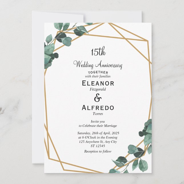 Invitation Modern Emerald Greenery Wedding Anniversary  (Devant)