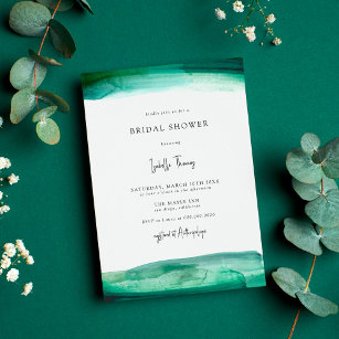 Invitation Modern Emerald Watercolor Bridal Shower