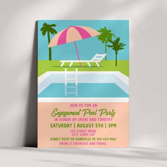 Invitation Modern Engagement Pool Party Tropical Summer (Créateur téléchargé)