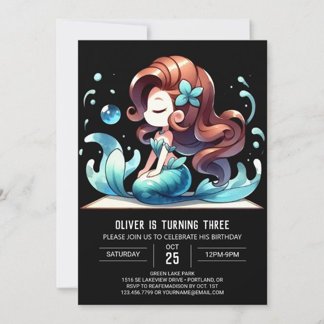 Invitation Modern Fantasy Mermaid Birthday (Devant)