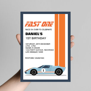 Invitation Modern Fast One Race Car 1er Anniversaire Fête