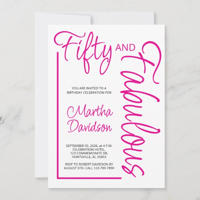 Invitation Modern Fifty and Fabulous 50th Birthday Party (Devant)