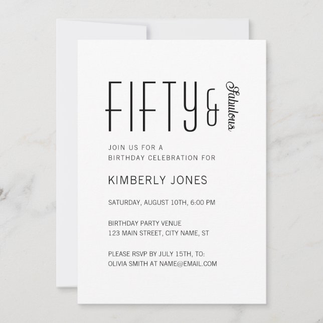 Invitation Modern Fifty And Fabulous Bold 50th Birthday Party (Devant)