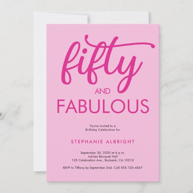 Invitation Modern Fifty and Fabulous Pink 50th Birthday Party (Devant)