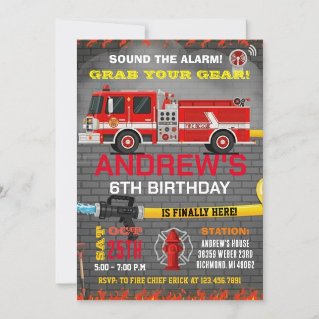 Invitation Modern Fire Fighter Department Theme Truck (Devant)