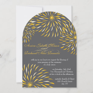 Invitation Modern Floral Chrysanthemum Gray and Yellow