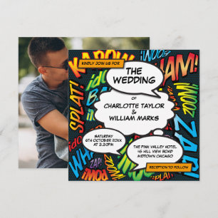 Invitation Modern Fun Comic Livre Carré photo Mariage