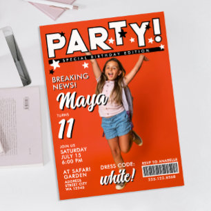 Invitation Modern Fun Cool Blanc Noir 11e Anniversaire Tabloi