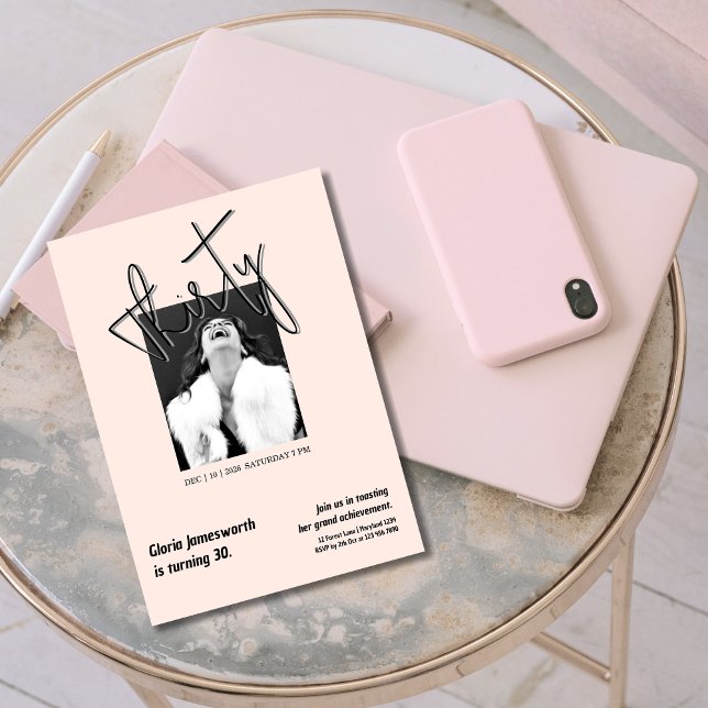 Invitation Modern Funny Light Pink Photo 30th Birthday  (Créateur téléchargé)
