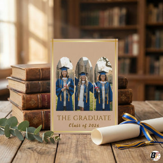 Invitation Modern Gold Arch 3 Photo Collage Graduation Announ