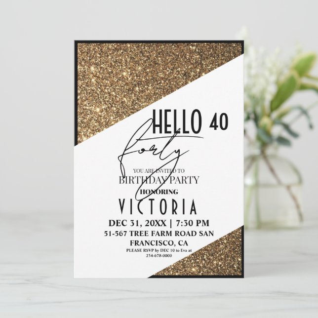 Invitation Modern Gold Chic 40e fête d'anniversaire (Debout devant)