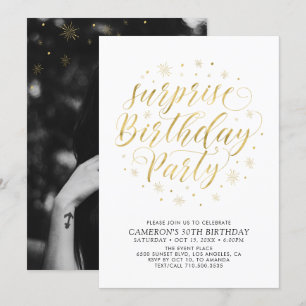 Invitation Modern Gold Chic Surprise Photo Anniversaire