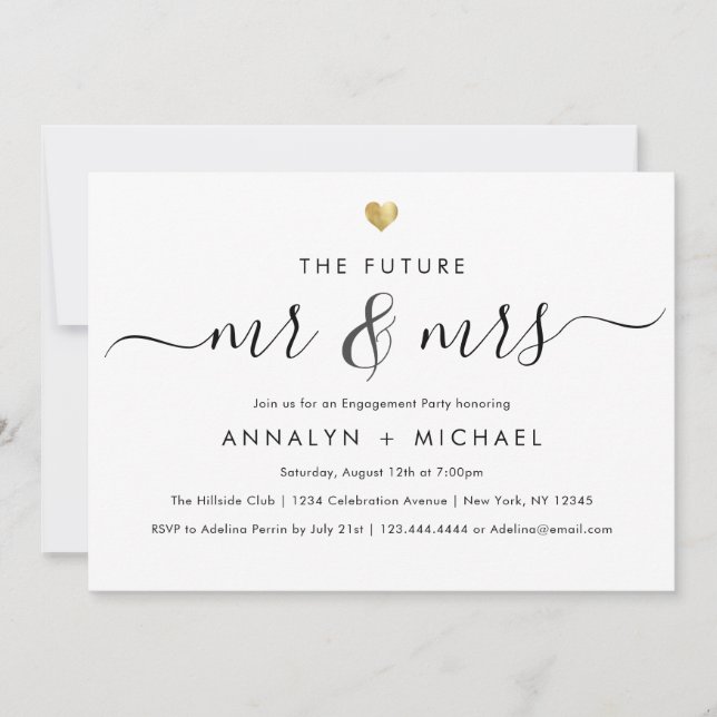 Invitation Modern Gold Future M. et Mme Engagement Party (Devant)