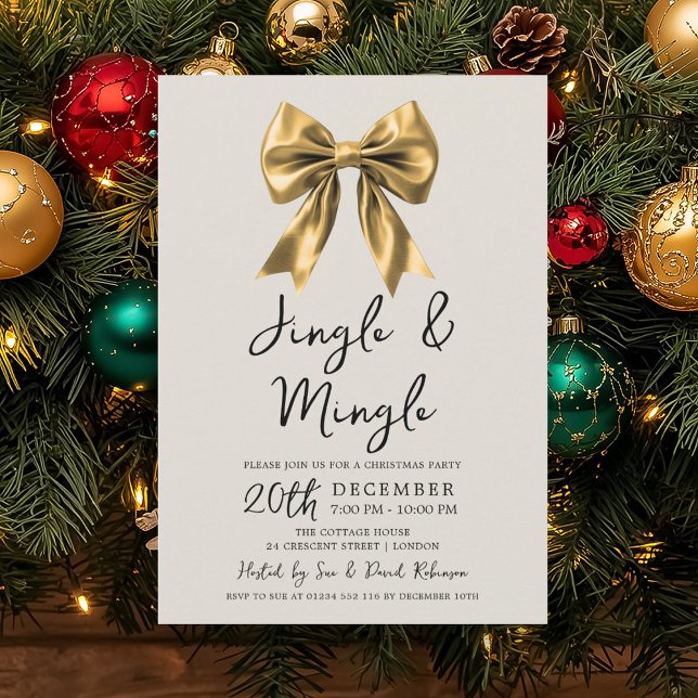 Invitation Modern Gold Jingle & Mingle Christmas Party Bow (Modern Gold Jingle & Mingle Christmas Party Bow Invitation)