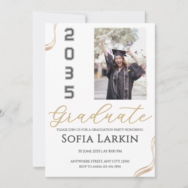 Invitation Modern Gold Script Photo Graduation Party  (Devant)