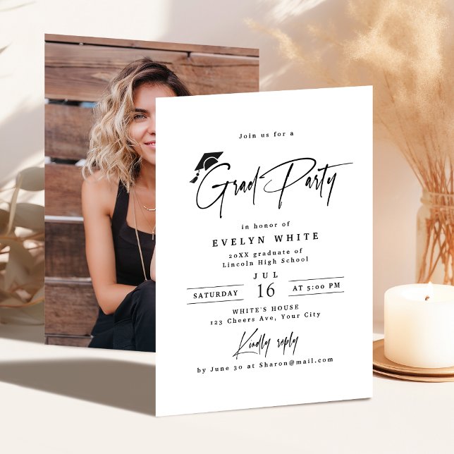 Invitation Modern Grad Cap Signature Script Simple Graduation (Modern Grad Cap Signature Script Simple Graduation Invitation)