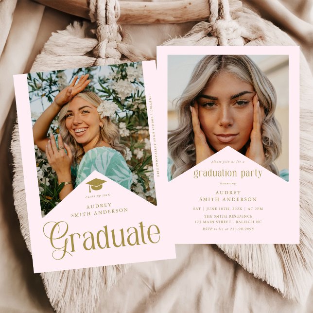 Invitation Modern Graduate Photo Graduation Party Pink Gold (Créateur téléchargé)