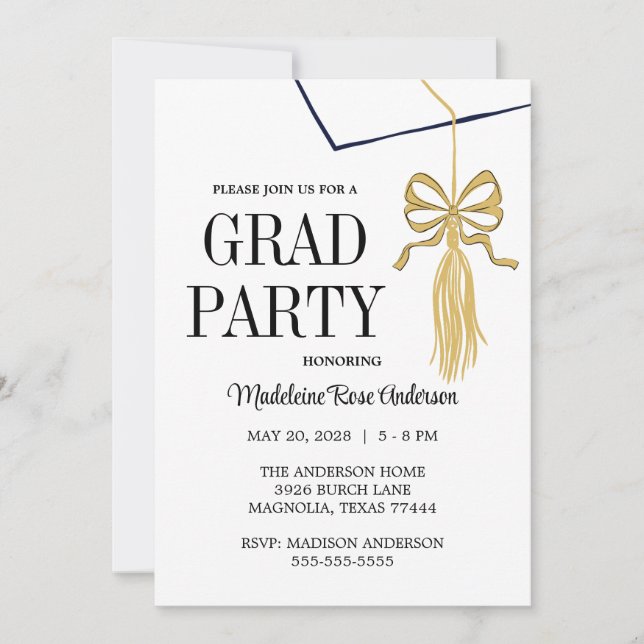 Invitation Modern Graduation Cap  and Tassel Photo Gold (Devant)