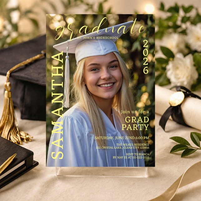 Invitation Modern Graduation Party Photo Invite (Elegant graduation invite with soft gold tones and modern photo layout)