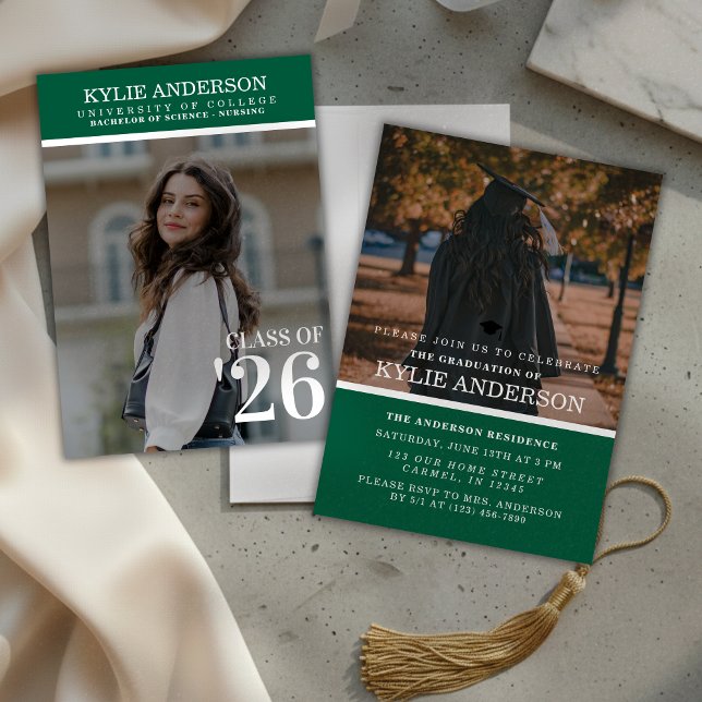 Invitation Modern Green College Graduation Senior Photo (Modern Green College Graduation Senior Photo Invitation)