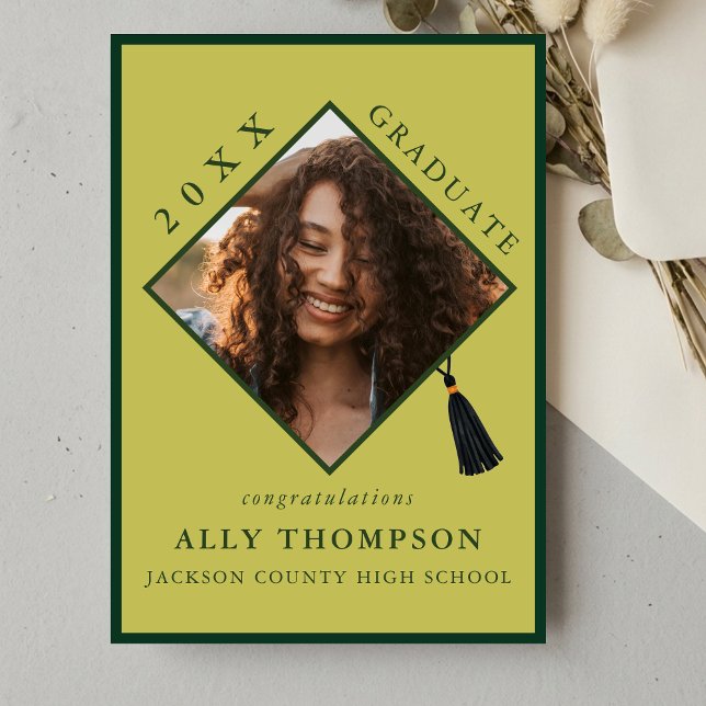 Invitation Modern Green Graduation Cap Photo Announcement (Modern Green Graduation Cap Photo Announcement)