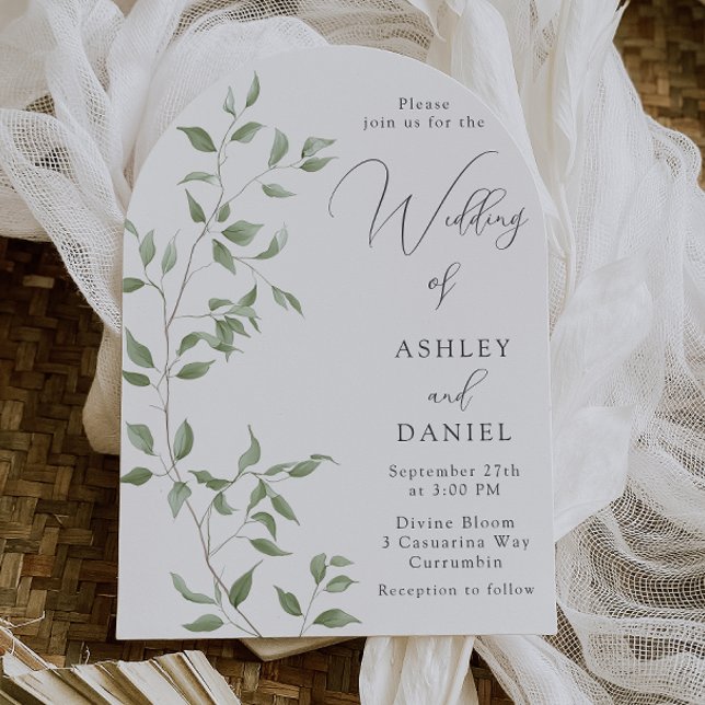 Invitation Modern Green Leaves Elegant Wedding (Créateur téléchargé)
