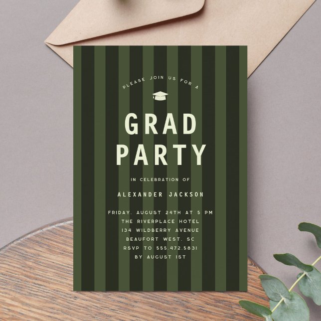 Invitation Modern Green Sporty Stripes Graduation Party (modern, green, sporty stripes graduation party invitation)