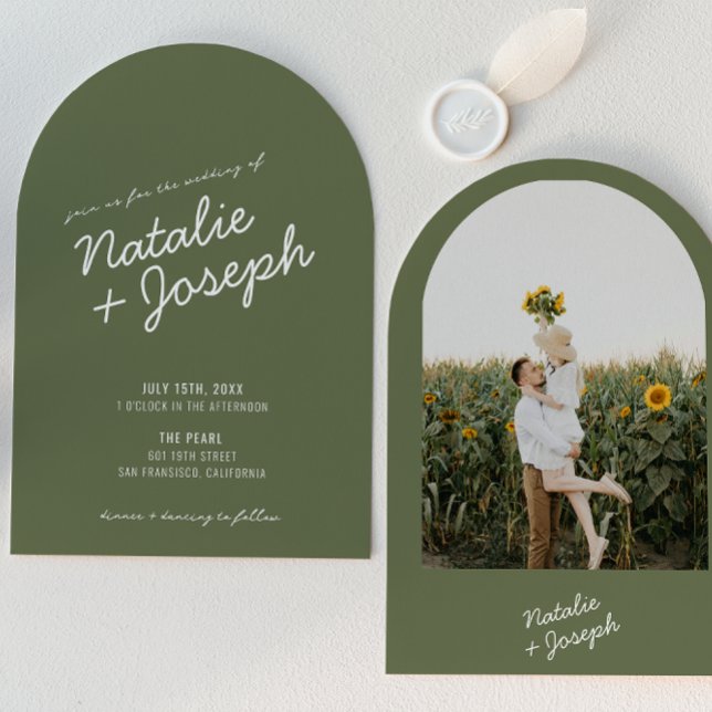 Invitation Modern Green Whimsical Summer Photo Wedding Arched (Créateur téléchargé)