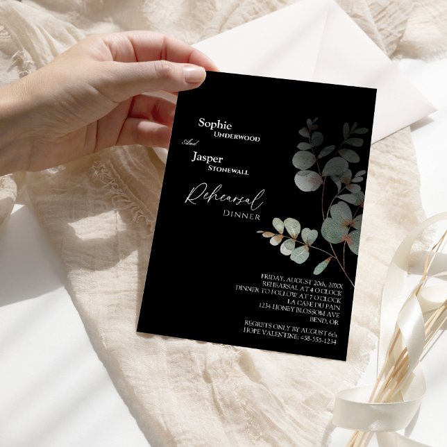Invitation Modern Greenery Black Wedding Rehearsal Dinner (Créateur téléchargé)
