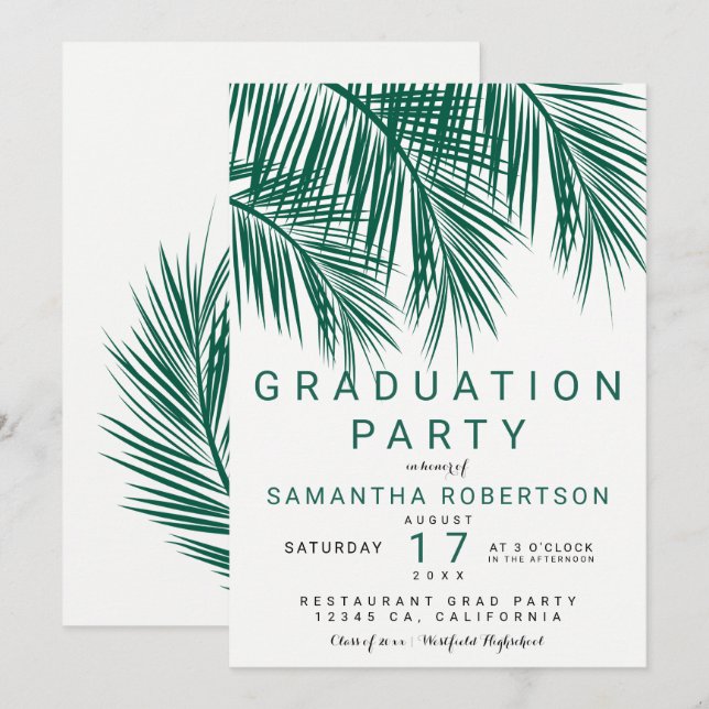 Invitation Modern greenery palm tree elegant (Devant / Derrière)