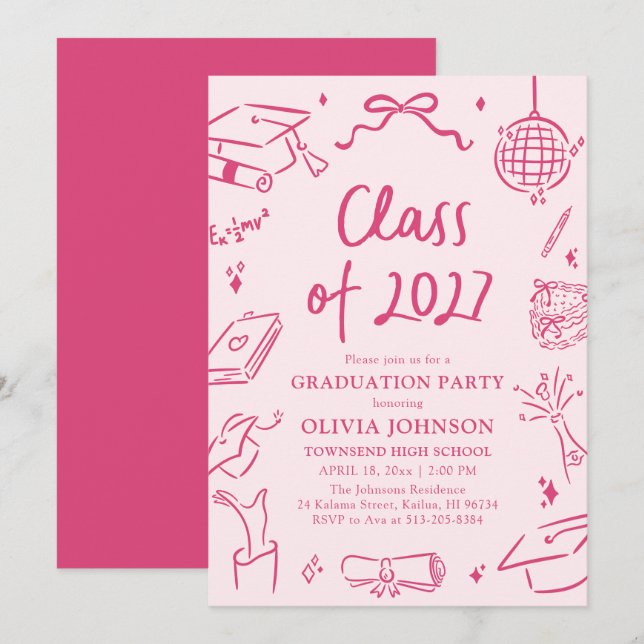 Invitation Modern Hand Drawn Class of 2027 Graduation Party (Devant / Derrière)