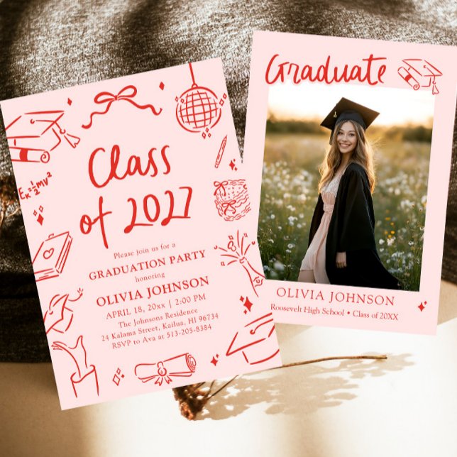 Invitation Modern Hand Drawn Class of 2027 Graduation Party (Modern Hand Drawn Class of 2027 Graduation Party Invitation)