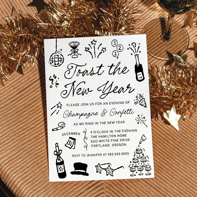 Invitation Modern Hand Drawn Doodle New Year’s Eve Party (Créateur téléchargé)