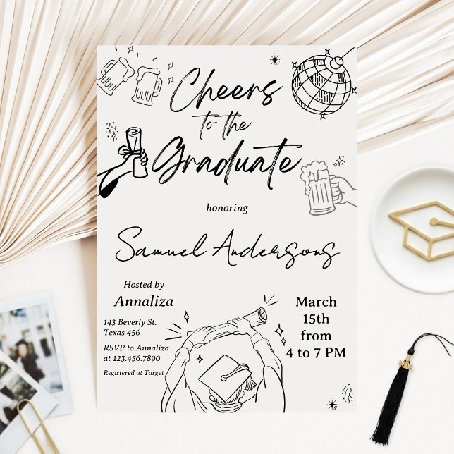 Invitation Modern Hand Drawn Photo Graduation Party (Modern Graduation Announcement Graduation Party Invitation)