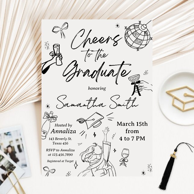 Invitation Modern Hand Drawn Photo Graduation Party (Modern Graduation Announcement Graduation Party Invitation)