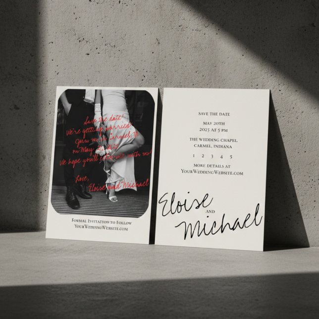 Invitation Modern Handwritten Overlay Photo Save the Date (Modern Romantic Handwritten Photo Save the Date Invitation)