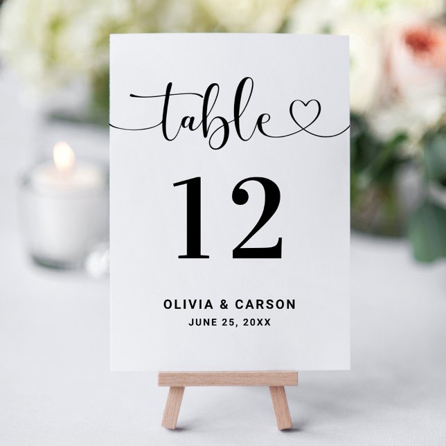 Invitation Modern Heart Script Wedding Table Number (Créateur téléchargé)