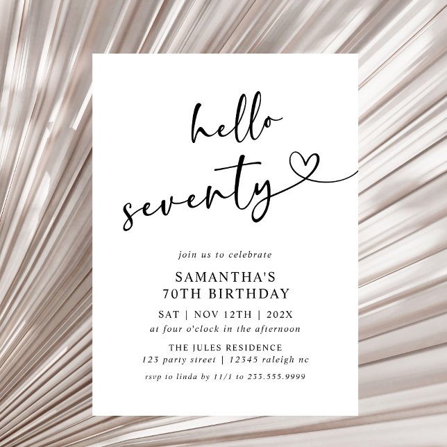 Invitation Modern Hello Seventy Black and White 70th Birthday (Créateur téléchargé)