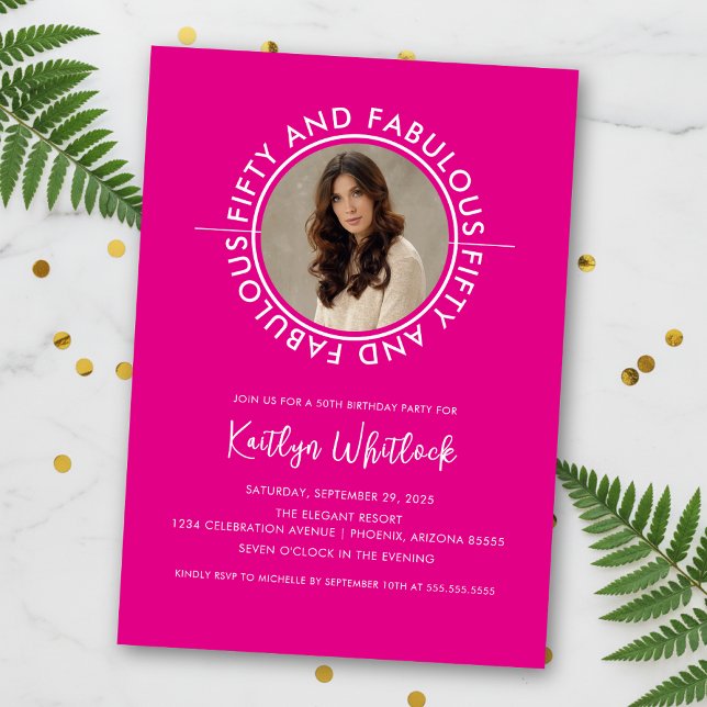 Invitation Modern Hot Pink 50 and Fabulous 50th Birthday (elegant modern hot pink black fifty and fabulous 50th birthday party invitation for her woman women)