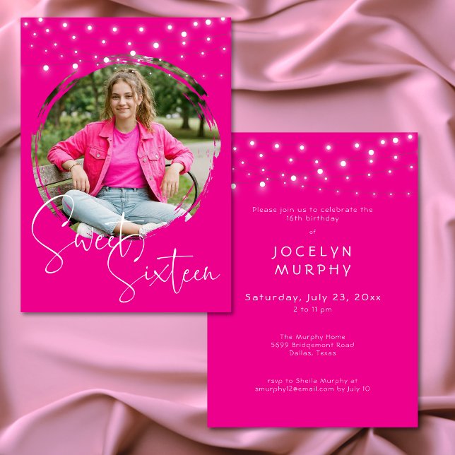 Invitation Modern Hot Pink Photo Sweet Sixteen Birthday Party (Modern Hot Pink Photo Sweet Sixteen Birthday Party Invitation)