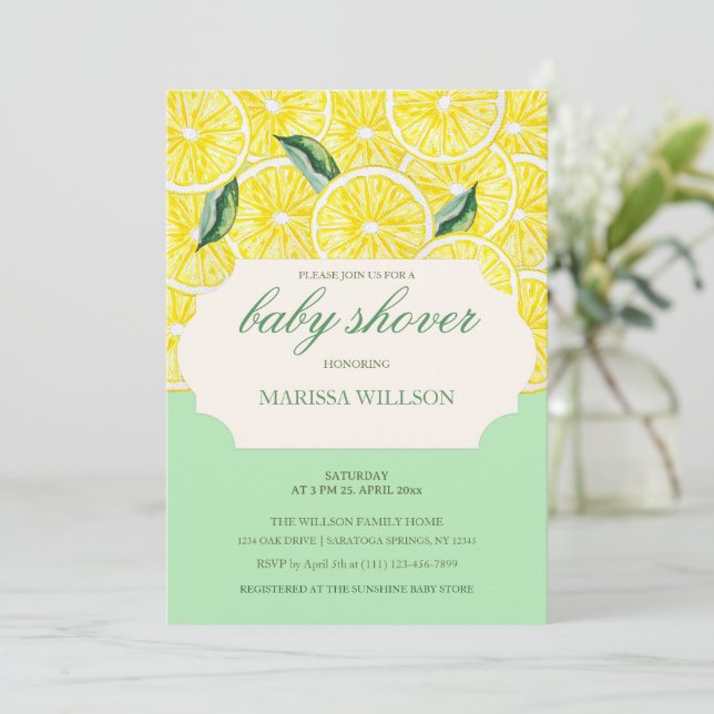 Invitation Modern Illustrated Lemon Slices Watercolor Art (Debout devant)